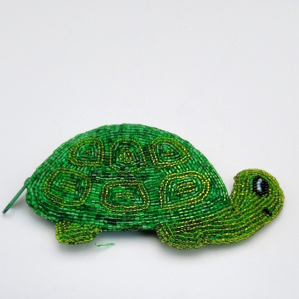 Beaded Green Turtle Coin Purse